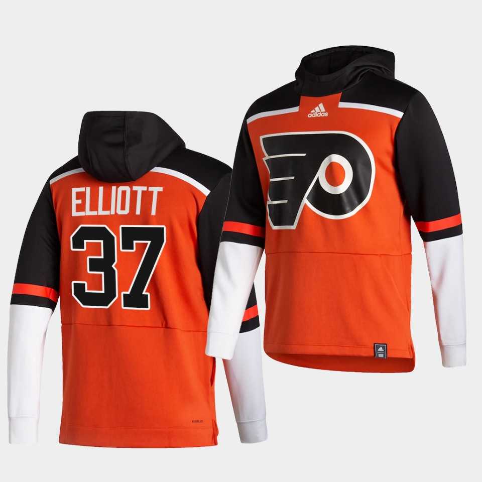 Men Philadelphia Flyers 37 Elliott Orange NHL 2021 Adidas Pullover Hoodie Jersey